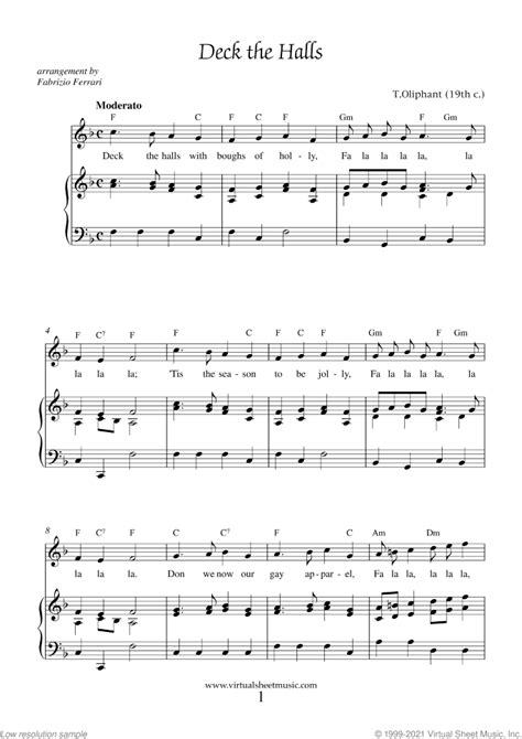 Deck the Halls Piano Sheet Music, Easy with Lyrics [PDF]