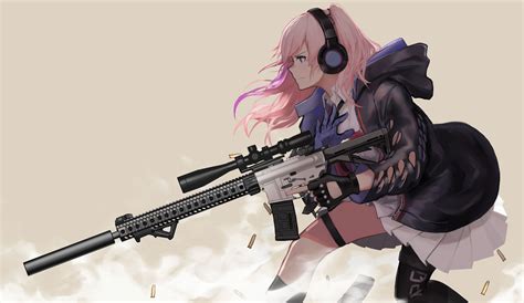 Anime Girl With Gun Wallpaper