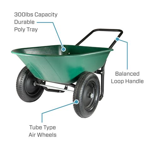 Garden Star Dual Wheel, Poly Tray Yard Rover Wheelbarrow | Bigbigmart.com