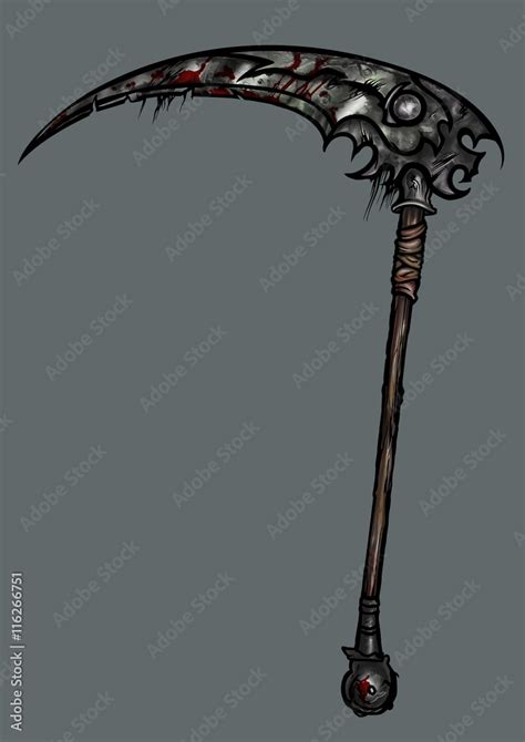 Sinister battle scythe. Illustration exotic weapon scythe in extremal ...