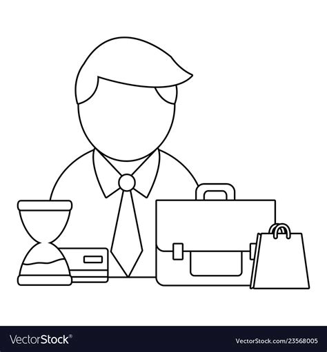 Businessman and office in black white Royalty Free Vector