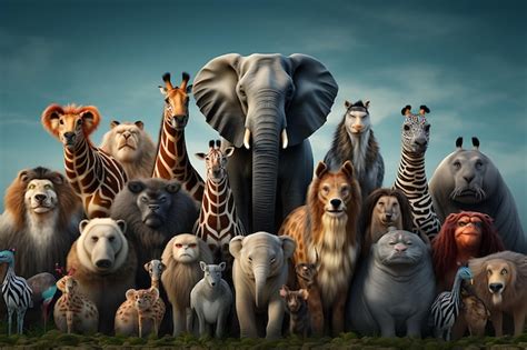 Premium Photo | A large group of animals standing together in a field