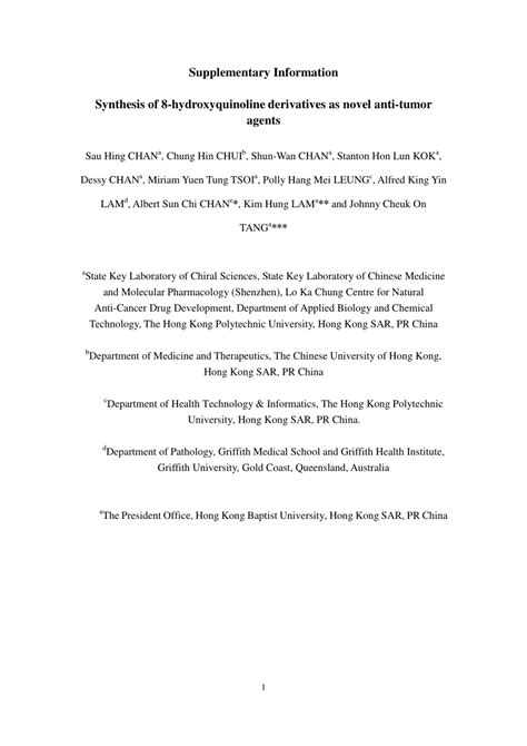 (PDF) Synthesis of 8-Hydroxyquinoline Derivatives as Novel Antitumor Agents