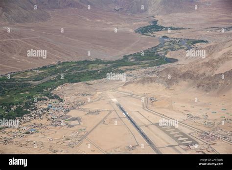 aerial view at landscape and airport from Leh, Ladakh, India Stock ...