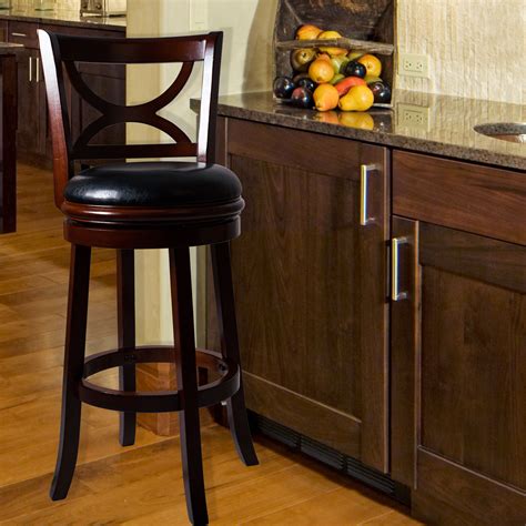 Lavish Home Swivel Wood Bar Stool with Back - Dark Wood Finish