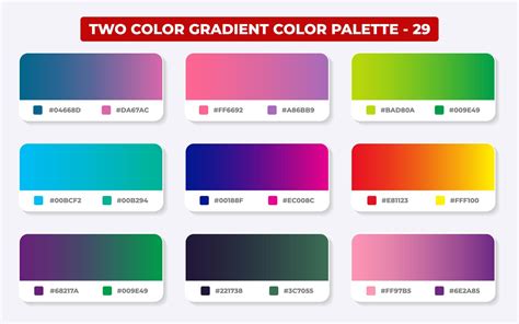 Gradient color palette with color codes in RGB or HEX, Catalog, Trendy colors, Gradient swatches ...