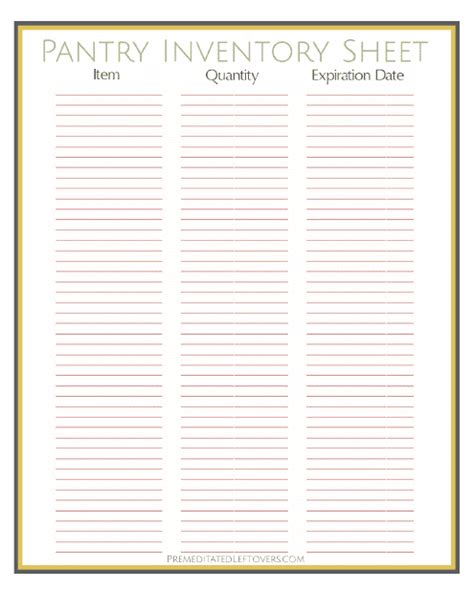 Pantry Inventory Sheet Template Download Printable PDF | Templateroller