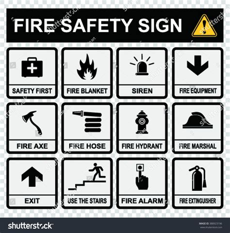 Fire Safety Signs On Flat Style: vector de stock (libre de regalías ...