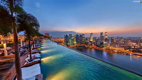 On Roof, Pool, Marina, Bay, Singapore, night, Hotel hall, panorama, Stands - For desktop ...