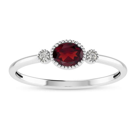 Colormerchants - 14K White Gold Oval Garnet Millgrain Birthstone Ring