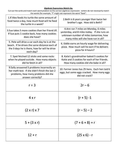 11 Best Images of Writing Algebraic Expressions Worksheets 6th Grade ...