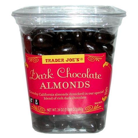 Trader Joe's Dark Chocolate Almonds Crunchy California Almonds Drenched in Rich Dark Chocolate ...