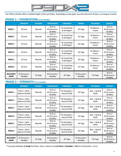 P90x Workout Schedule Printable Pdf Lean