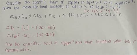 Calculate the specific heat of copper in Jq-1 α−1 | Chegg.com