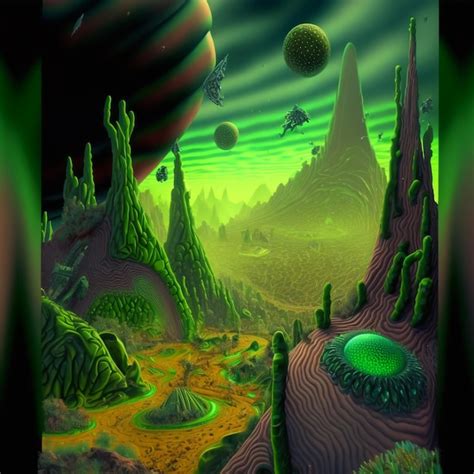 Premium AI Image | green alien planet landscape psychedelic concept art