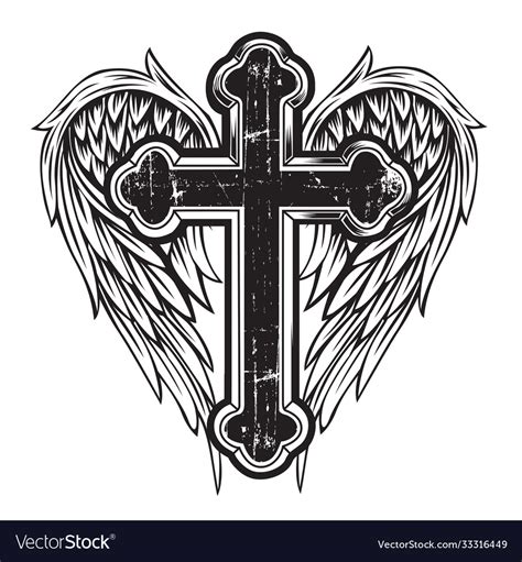 Christian cross wing drawing blak Royalty Free Vector Image