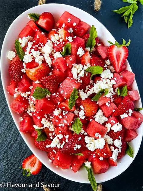 Summer Strawberry Watermelon Salad with Feta - Flavour and Savour