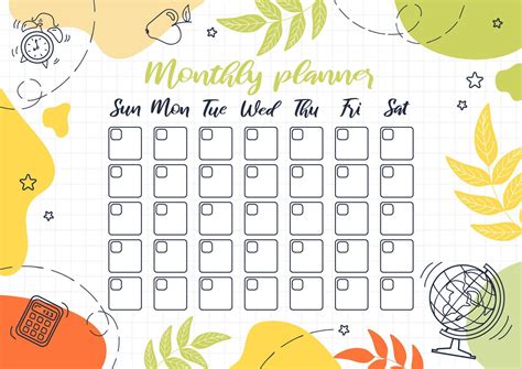 Monthly planner. Template design, important dates. Schedule for printing, calendar for study or ...