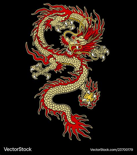 Asian tattoo dragon design in color Royalty Free Vector