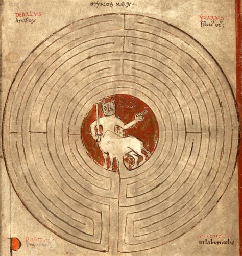 'Labyrinth of the Minotaur' from 'Liber Floridus' by Lambert of Saint-Omer', Saint-Omer 1121 ...