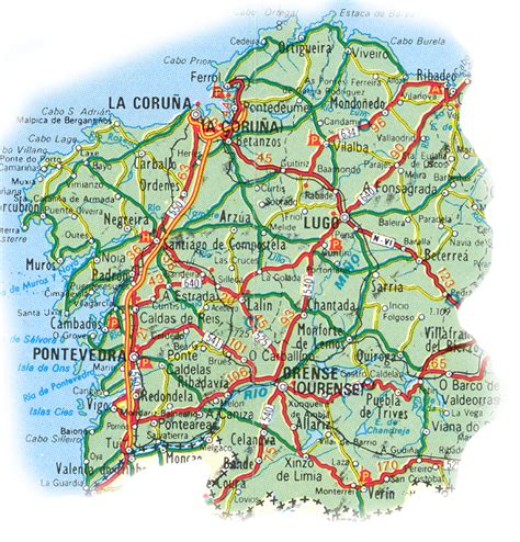 Map of Galicia in details. Road map of Galicia. Map of Spain regions