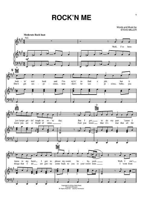 Rock'n Me" Sheet Music by Steve Miller Band for Piano/Vocal/Chords - Sheet Music Now