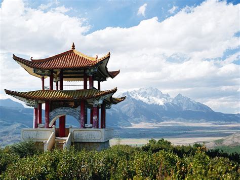 Ancient Traditional Chinese Architecture - Ancient Building at china With Mountains Landsc ...