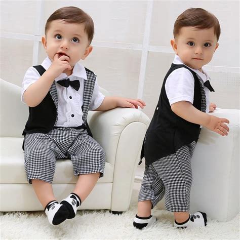 Baby Boy's Plaid Swallowtail Romper Jumpsuit With Bowtie in 2021 | Baby ...