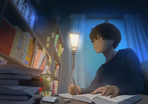 Anime, Original, Boy, Lantern, Night, Room, Short Hair, HD wallpaper | Peakpx