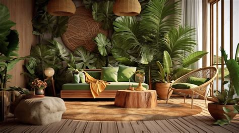 3d Rendering Of A Natural Style Tropical Interior Design Background ...