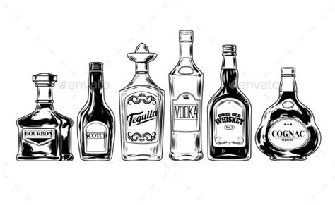 Vector Set of Bottles for Alcohol | Bottle drawing, Alcohol, Bottle