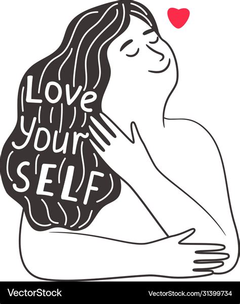 Love yourself girl drawing Royalty Free Vector Image