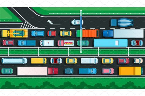 Top view highway with traffic jam | Transportation Illustrations ...