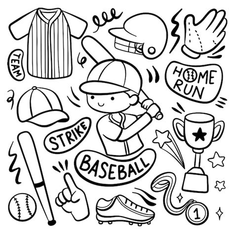 Premium Vector | Doodle Style Cartoon Baseball Player and Equipment