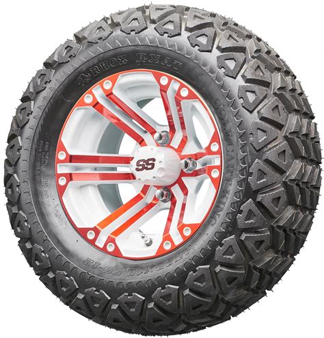 Golf Cart Wheels and Tires Combo - 12" RHOX RX334 White and Red - Set ...