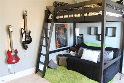 My teen boy's room Loft Bed For Boys Room, Loft Bed With Couch, Loft ...