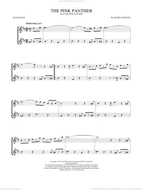 Henry Mancini The Pink Panther Sheet Music In E Major Download Print SKU: MN0045254 ...