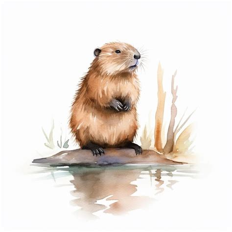 Premium AI Image | there is a watercolor painting of a beaver sitting ...