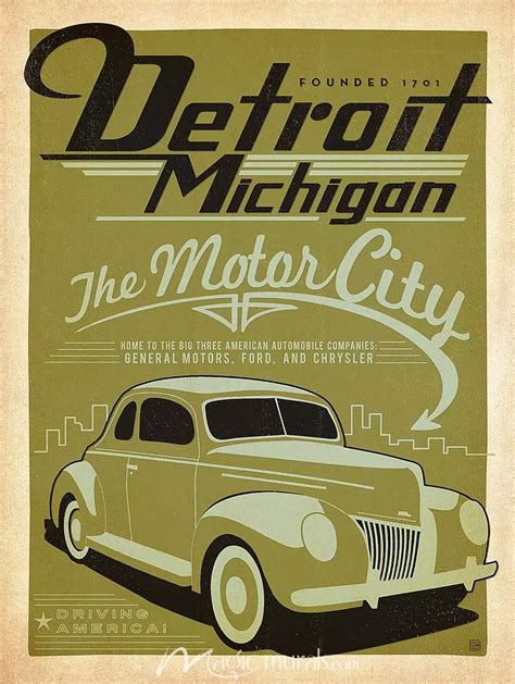 Vintage Detroit Poster Wallpaper Mural by Magic Murals