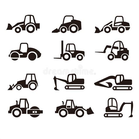 Set of Heavy Equipment Vector Clip Art Icons on White Background Stock ...