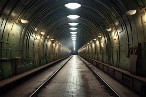 Premium AI Image | Empty subway tunnel with dim lighting and curved walls created with generative ai