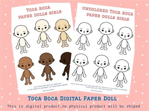 Toca Boca Paper Dolls With Different Skin Color / 6 Paper | Etsy Ireland