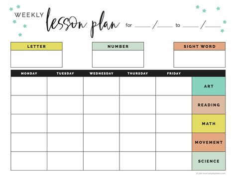 Weekly Lesson Plan Template Printable