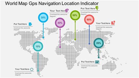 World map gps navigation location indicator flat powerpoint design | Presentation Graphics ...