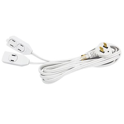 1 Pc Twin 3-Outlet Tap 12Ft 2 Prong Cordset Flat Angle Plug Extension Cord White | eBay