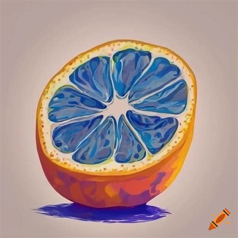 Blue-colored orange half slice drawing