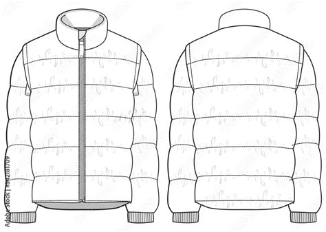 Puffer jacket design flat sketch Illustration front and back view ...