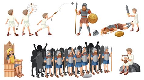 Premium Vector | David and Goliath Cartoon Illustration of Bible Story