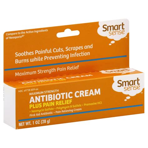 Smart Sense Antibiotic Cream, Plus Pain Relief, Maximum Strength 1 oz ...