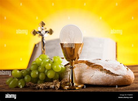 Holy Communion Bread, Wine for christianity religion Stock Photo - Alamy